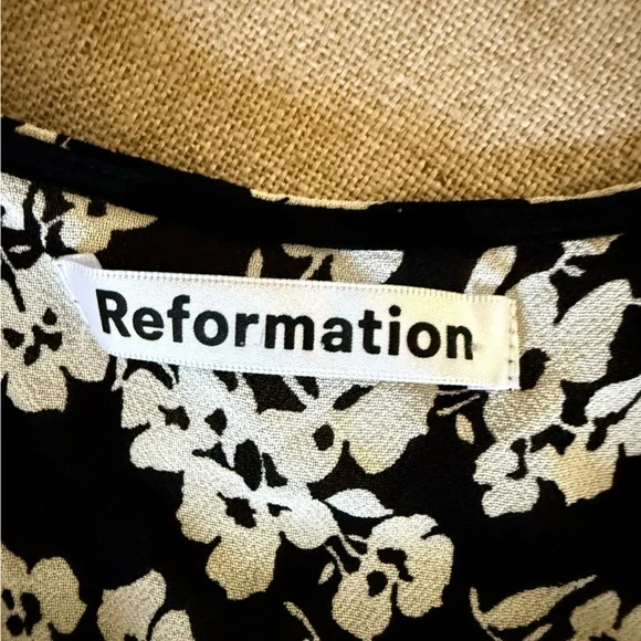 Reformation Black and White Floral Wrap Dress - Picture 4 of 5